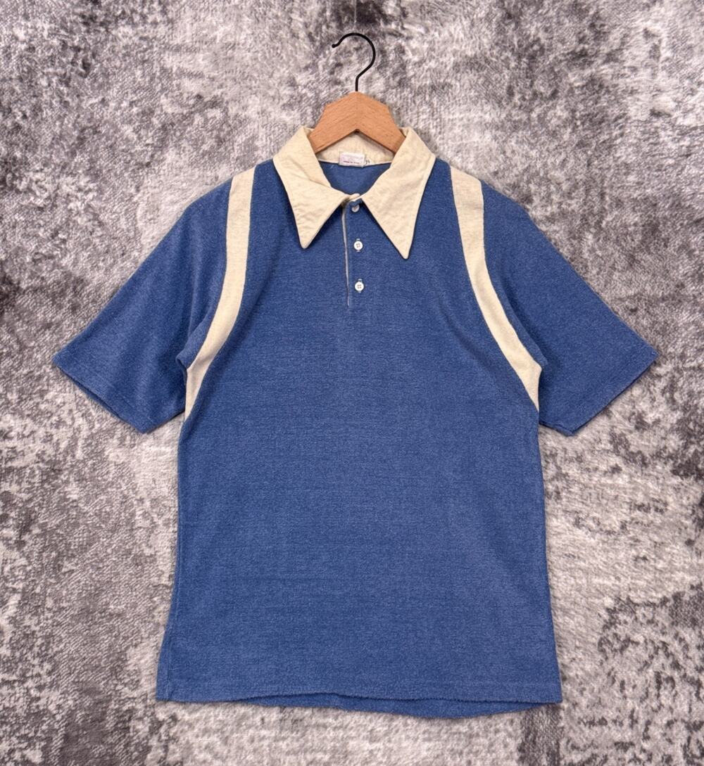 Vintage Sundek Shirt Small Mens Blue Terry Towel Cloth Retro Polo